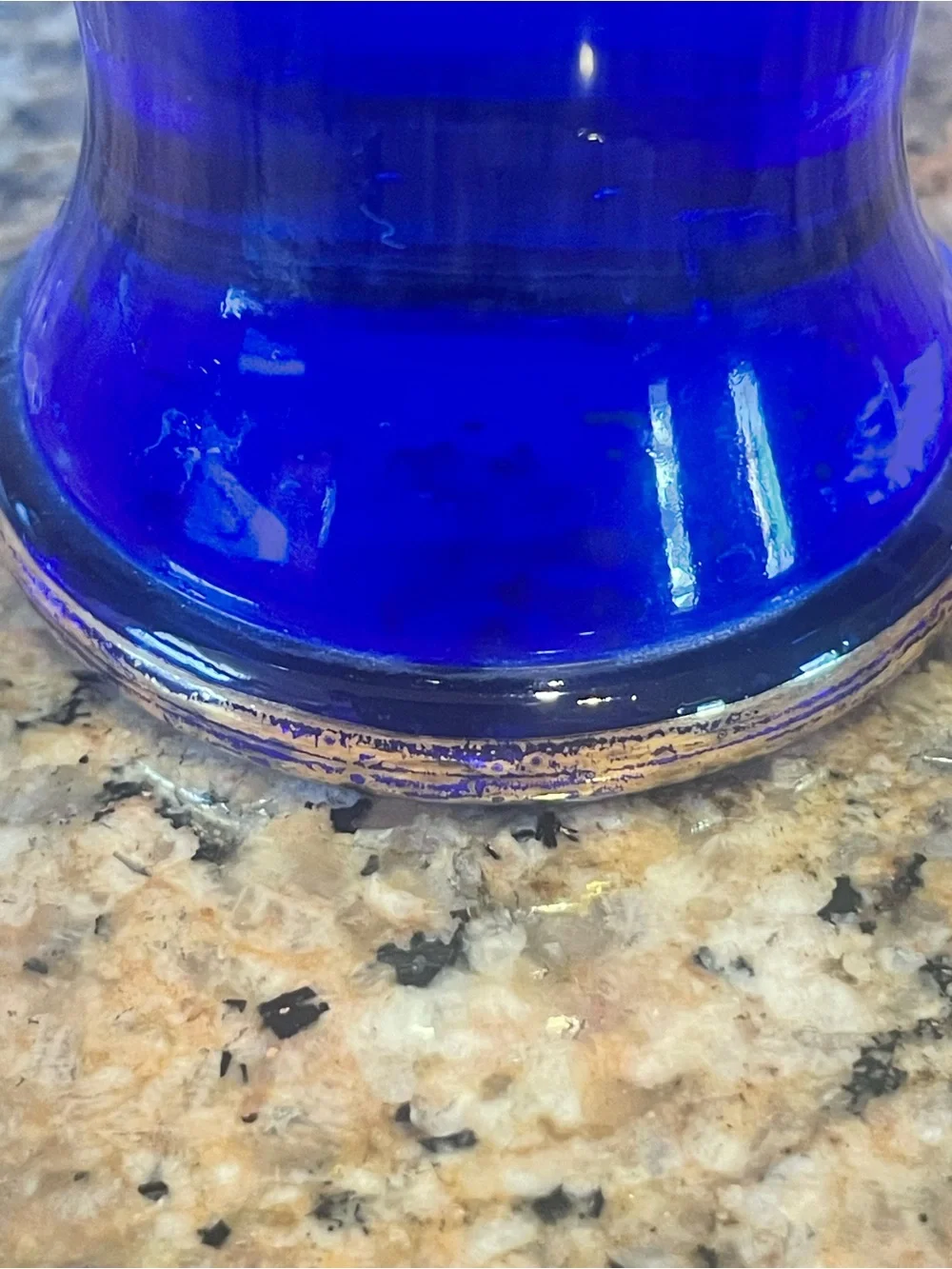 Cobalt Blue Glass Vase with Gold Floral Motif